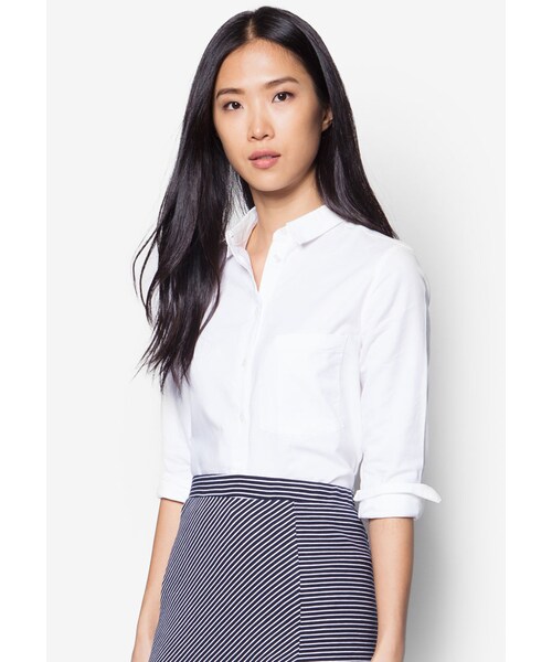 MANGO(マンゴ)の「Chest-Pocket Cotton Shirt(トップス・レディース・White・XS/S/M/L/XL)」の1枚目の写真