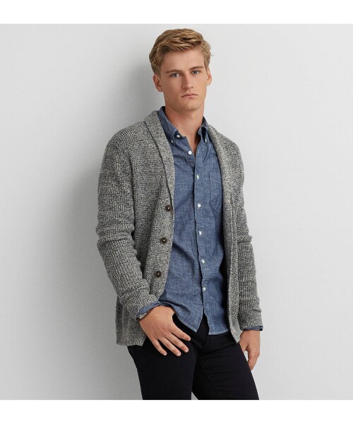 American Eagle(アメリカンイーグル)の「AEOワッフルショールカーディガン(カーディガン/ボレロ・メンズ・シープ/ネイビー・XS/S/M/L/XL/XXL/XXXL)」の2枚目の写真