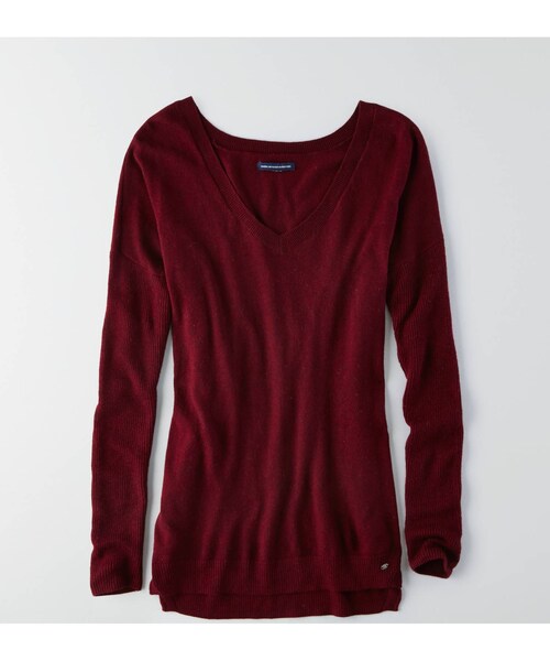American Eagle（アメリカンイーグル）の「AEO Vネックプルオーバーセーター（ニット/セーター・レディース・ブラックジャスパー/オリーブ/ブルー/ライトピンク/ネオンピンク/サマーバーガンディー/イエロー/オートミールヘザー・XXS/XS/S/M/L/XL）」の7枚目の写真