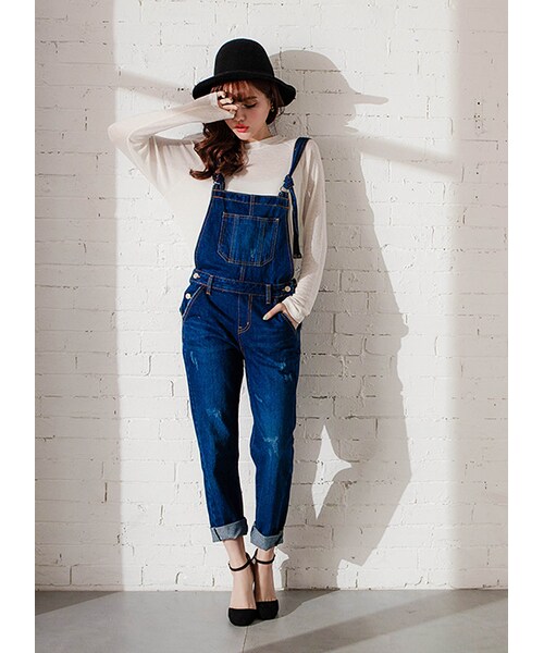 gracegift（グレースギフト）の「韓國百搭細針織棉質上衣（トップス・レディース・白/深藍・F）」の8枚目の写真