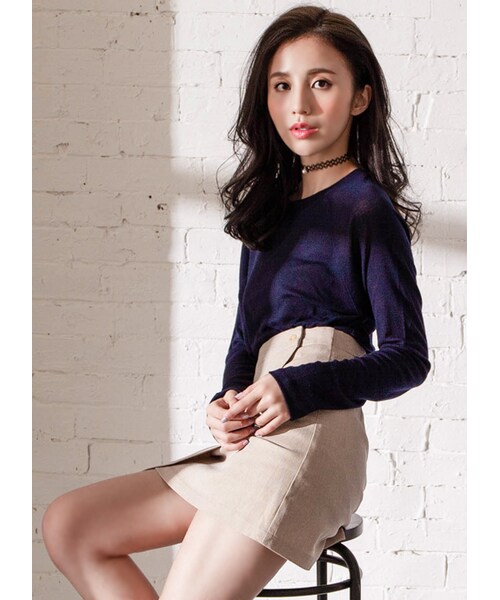 gracegift（グレースギフト）の「韓國百搭細針織棉質上衣（トップス・レディース・白/深藍・F）」の19枚目の写真