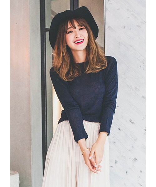 gracegift（グレースギフト）の「韓國百搭細針織棉質上衣（トップス・レディース・白/深藍・F）」の13枚目の写真