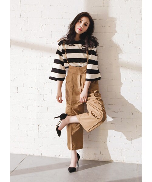 gracegift（グレースギフト）の「韓國簡單生活棉質橫條紋寬版上衣（トップス・レディース・綠/黑・F）」の19枚目の写真