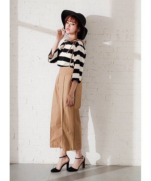 gracegift（グレースギフト）の「韓國簡單生活棉質橫條紋寬版上衣（トップス・レディース・綠/黑・F）」の16枚目の写真