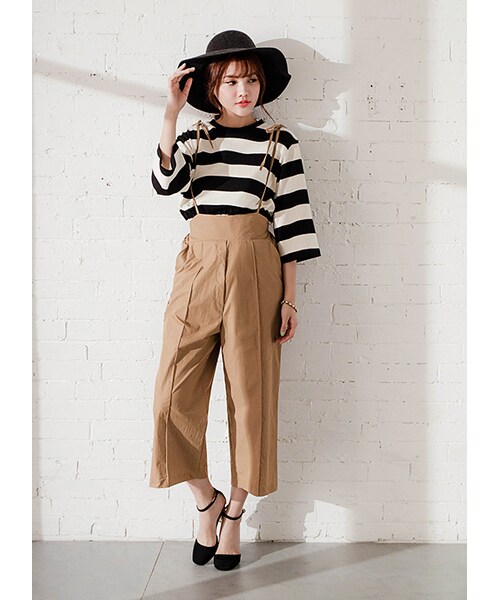 gracegift（グレースギフト）の「韓國簡單生活棉質橫條紋寬版上衣（トップス・レディース・綠/黑・F）」の15枚目の写真