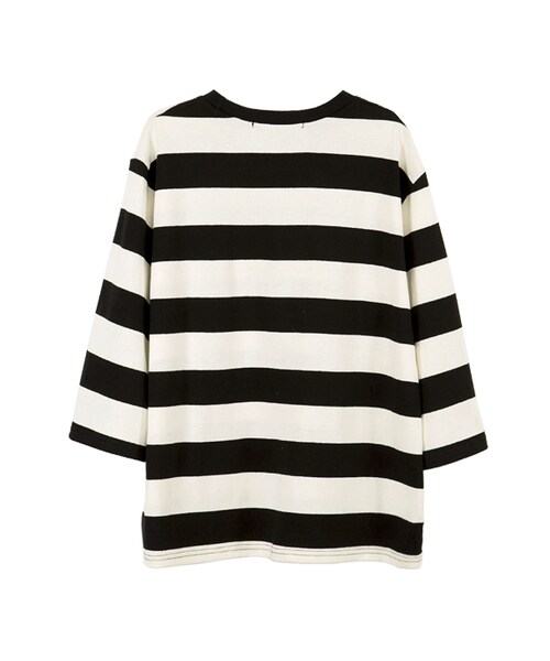 gracegift（グレースギフト）の「韓國簡單生活棉質橫條紋寬版上衣（トップス・レディース・綠/黑・F）」の12枚目の写真