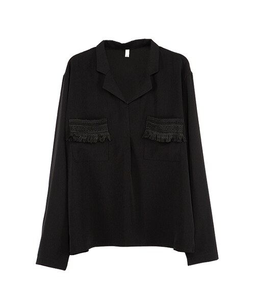 gracegift（グレースギフト）の「韓國戀秋流蘇口袋雪紡上衣（トップス・レディース・白/黑・F）」の11枚目の写真