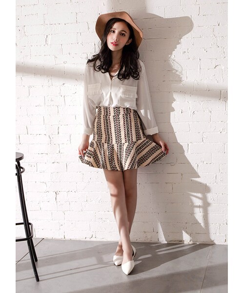 gracegift（グレースギフト）の「韓國戀秋流蘇口袋雪紡上衣（トップス・レディース・白/黑・F）」の6枚目の写真