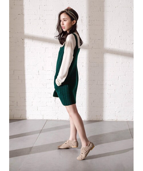 gracegift（グレースギフト）の「韓國清新學院直條針織背心洋裝（その他・レディース・綠/灰・F）」の7枚目の写真