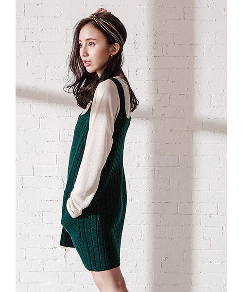 gracegift（グレースギフト）の「韓國清新學院直條針織背心洋裝（その他・レディース・綠/灰・F）」の5枚目の写真