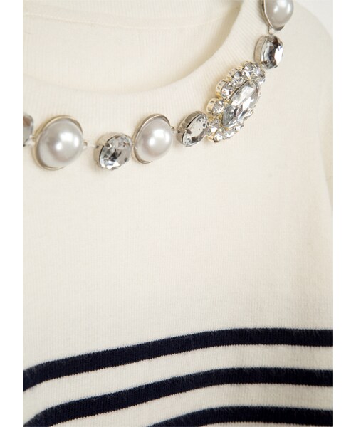 gracegift（グレースギフト）の「甜美午後珍珠寶石短版針織上衣（その他・レディース・白/條紋・F）」の13枚目の写真
