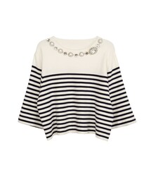 gracegift | 甜美午後珍珠寶石短版針織上衣(その他)