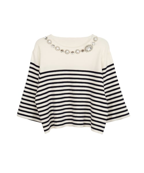 gracegift（グレースギフト）の「甜美午後珍珠寶石短版針織上衣（その他・レディース・白/條紋・F）」の11枚目の写真