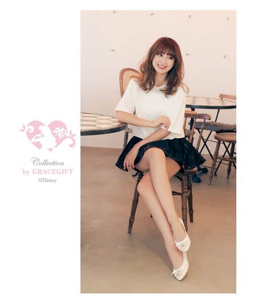 gracegift（グレースギフト）の「甜美午後珍珠寶石短版針織上衣（その他・レディース・白/條紋・F）」の8枚目の写真