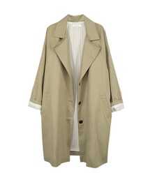 gracegift | 韓國俐落長版條紋反摺袖風衣外套(ジャケット/アウター)