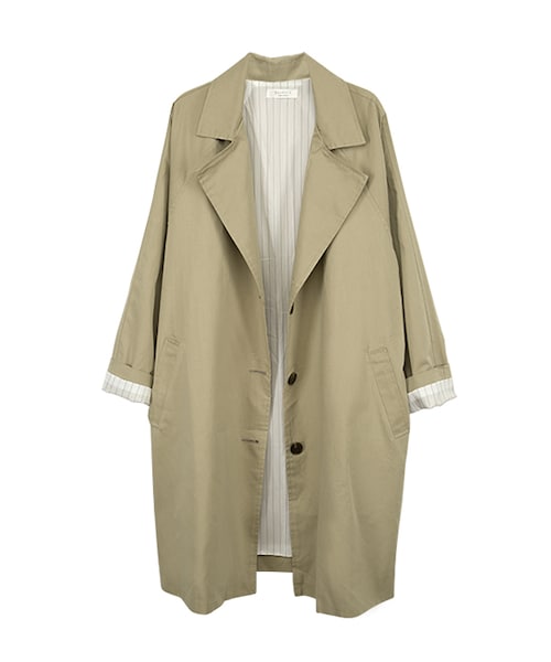 gracegift（グレースギフト）の「韓國俐落長版條紋反摺袖風衣外套（ジャケット/アウター・レディース・藍/杏・F）」の4枚目の写真