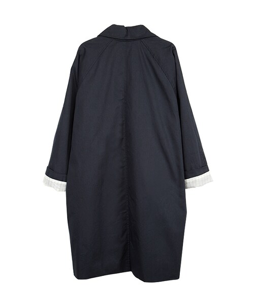 gracegift（グレースギフト）の「韓國俐落長版條紋反摺袖風衣外套（ジャケット/アウター・レディース・藍/杏・F）」の2枚目の写真