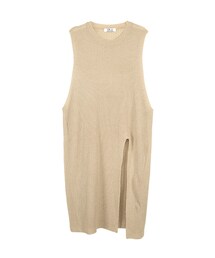 gracegift | 韓國隨興慵懶側開岔長版針織背心(トップス)