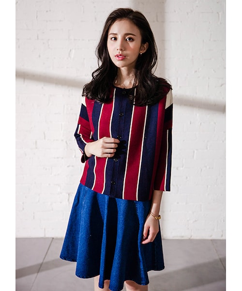 gracegift（グレースギフト）の「韓國復古柔美高腰傘擺牛仔及膝裙（スカート・レディース・藍・S/M）」の4枚目の写真