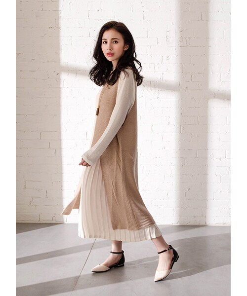 gracegift（グレースギフト）の「韓國浪漫柔美飄逸雪紡百摺寬褲（パンツ・レディース・杏・F）」の5枚目の写真