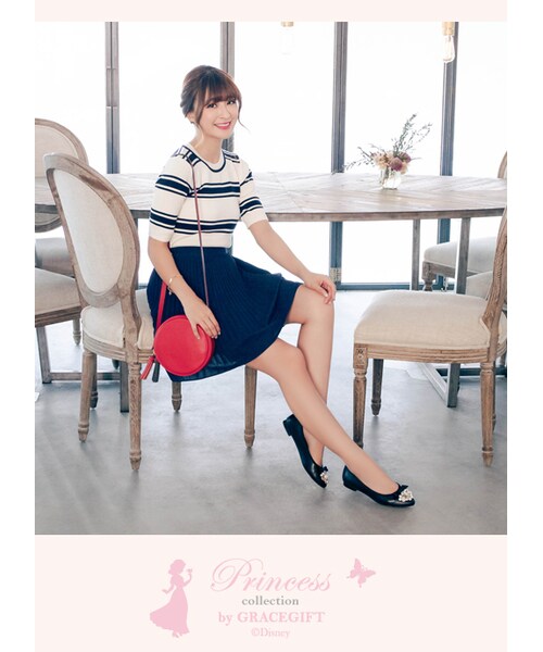 gracegift（グレースギフト）の「韓國初秋甜美雪紡百褶短裙（スカート・レディース・深藍/黑・F）」の15枚目の写真