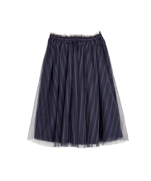 gracegift（グレースギフト）の「芭蕾女伶條紋澎澎及膝紗裙（スカート・レディース・灰/深藍/杏・F）」の9枚目の写真