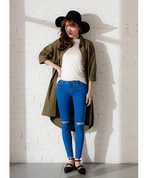 gracegift（グレースギフト）の「韓國完美激瘦小抓破窄管牛仔褲（パンツ・レディース・藍・S/M/L）」の8枚目の写真