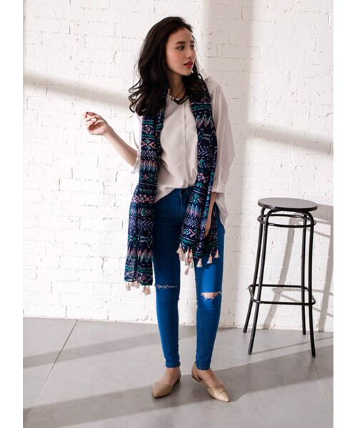 gracegift（グレースギフト）の「韓國完美激瘦小抓破窄管牛仔褲（パンツ・レディース・藍・S/M/L）」の9枚目の写真