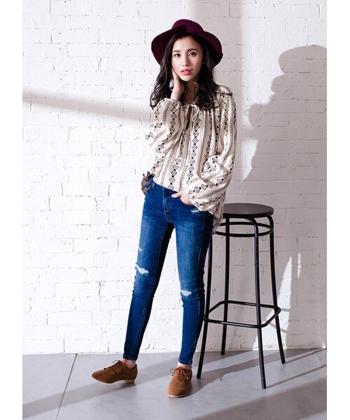 gracegift（グレースギフト）の「韓國法式名伶蝴蝶結緞帶紳士帽（帽子・レディース・酒紅/黑/駝・F）」の4枚目の写真