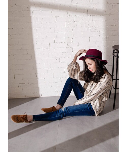 gracegift（グレースギフト）の「韓國法式名伶蝴蝶結緞帶紳士帽（帽子・レディース・酒紅/黑/駝・F）」の6枚目の写真