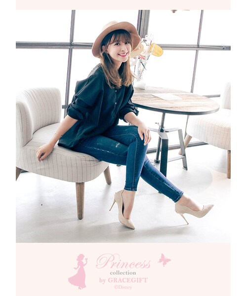 gracegift（グレースギフト）の「韓國法式名伶蝴蝶結緞帶紳士帽（帽子・レディース・酒紅/黑/駝・F）」の17枚目の写真