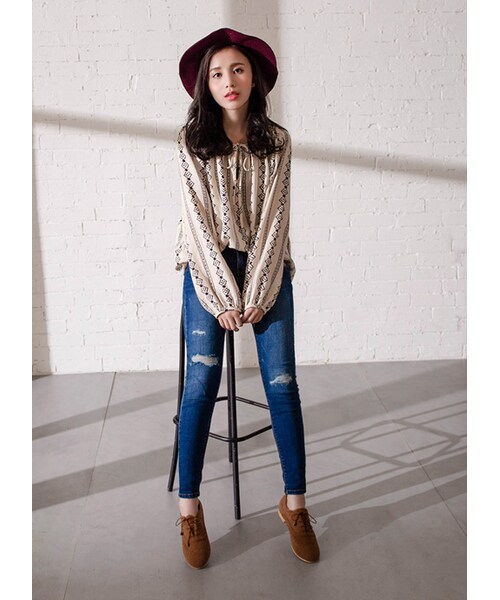 gracegift（グレースギフト）の「韓國法式名伶蝴蝶結緞帶紳士帽（帽子・レディース・酒紅/黑/駝・F）」の5枚目の写真