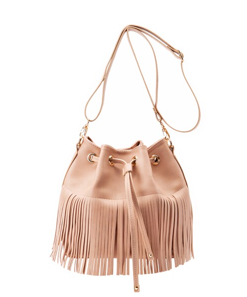 gracegift（グレースギフト）の「韓國流蘇皮革束口水桶包（バッグ・レディース・杏・F）」の2枚目の写真