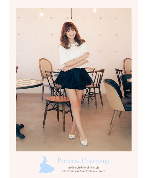 gracegift（グレースギフト）の「貝兒玫瑰寶石平底鞋（シューズ・レディース・蕾絲白・35/36/37/38/39/40/41）」の8枚目の写真