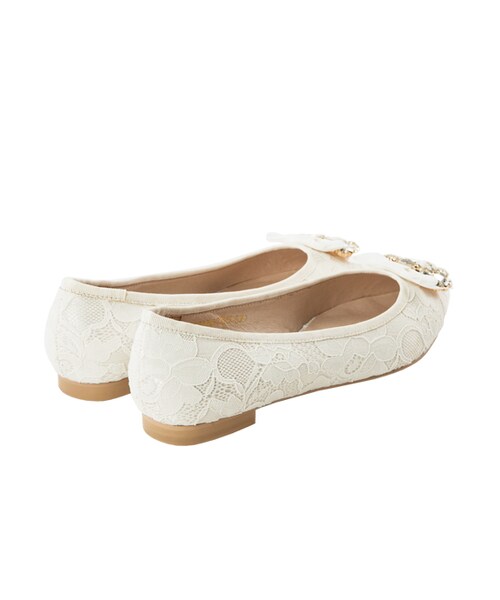 gracegift（グレースギフト）の「貝兒玫瑰寶石平底鞋（シューズ・レディース・蕾絲白・35/36/37/38/39/40/41）」の4枚目の写真
