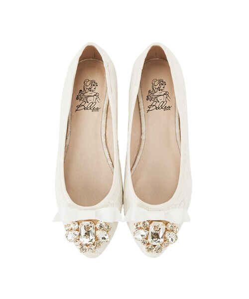 gracegift（グレースギフト）の「貝兒玫瑰寶石平底鞋（シューズ・レディース・蕾絲白・35/36/37/38/39/40/41）」の3枚目の写真