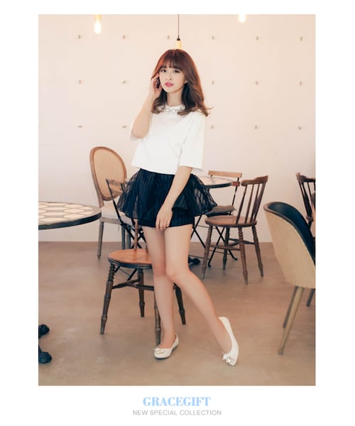 gracegift（グレースギフト）の「貝兒玫瑰寶石平底鞋（シューズ・レディース・蕾絲白・35/36/37/38/39/40/41）」の11枚目の写真