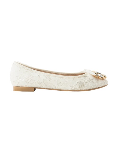 gracegift（グレースギフト）の「貝兒玫瑰寶石平底鞋（シューズ・レディース・蕾絲白・35/36/37/38/39/40/41）」の2枚目の写真