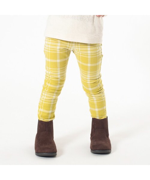 apres les cours（アプレレクール）の「チェック＆無地スキニーパンツ（パンツ・キッズ・ブラック/グリーン/マスタード・80/90/100/110/120/130/140）」の3枚目の写真