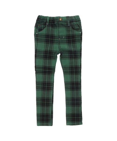 apres les cours（アプレレクール）の「チェック＆無地スキニーパンツ（パンツ・キッズ・ブラック/グリーン/マスタード・80/90/100/110/120/130/140）」の2枚目の写真