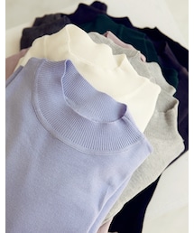 mooncat | 色羅紋立領細織上衣色(トップス)