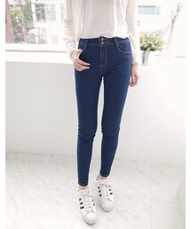 mooncat | 釦牛仔窄管褲色(パンツ)