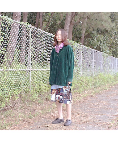 Vintage Clothing（ヴィンテージクロージング）の「Velour Corduroy Half Zip Tee（トップス・Dark Green・One）」の8枚目の写真