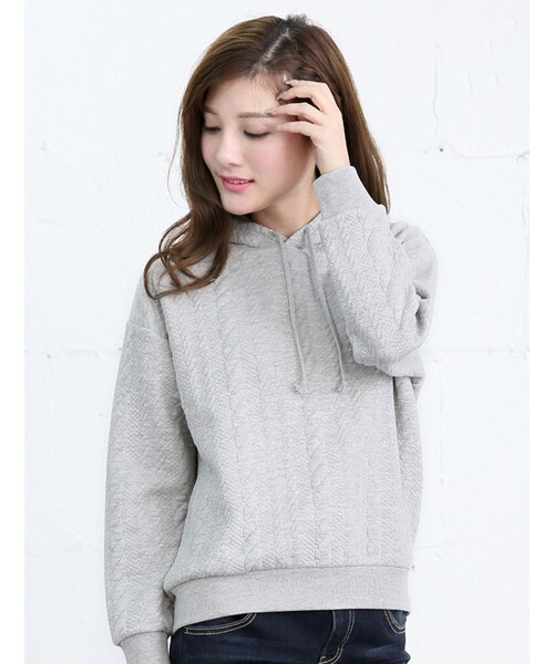 Honeys（ハニーズ）の「キルティングパーカー（スウェット・パーカー・レディース・アイボリー/コン/杢グレー/杢ベージュ・Ｍ/Ｌ）」の3枚目の写真