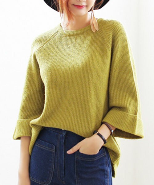 DHOLIC(ディーホリック)の「ワイドスリーブニットプルオーバー(ニット/セーター・レディース・オリーブグリーン/グレー/ピンク/ブラック/ベージュ/ホワイトアイボリー/ミント・FREE)」の1枚目の写真