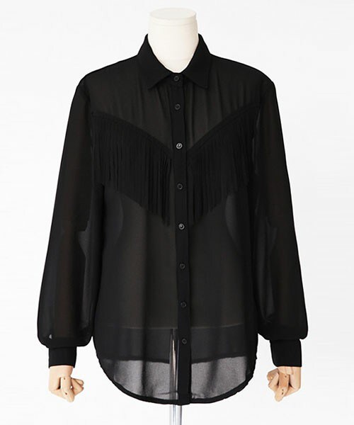 DHOLIC(ディーホリック)の「シースルーフリンジブラウス(シャツ/ブラウス・レディース・ブラック/ホワイト・FREE)」の1枚目の写真