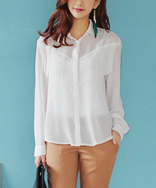 DHOLIC(ディーホリック)の「シースルーフリンジブラウス(シャツ/ブラウス・レディース・ブラック/ホワイト・FREE)」の2枚目の写真