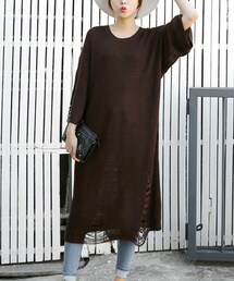 DHOLIC | クラッシュディテールロングニットワンピース(ワンピース)