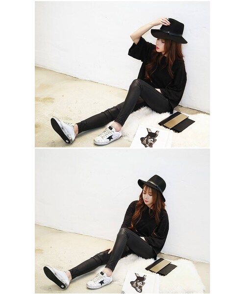 Aco Design(アコデザイン)の「中折れハット レディース 秋冬/中折れハット ウール つば広/ウールハット レディース/フェルトハット つば広(Tシャツ/カットソー・レディース・ブラック・フリーサイズ 頭囲:57.5 ツバ:7.8)」の5枚目の写真