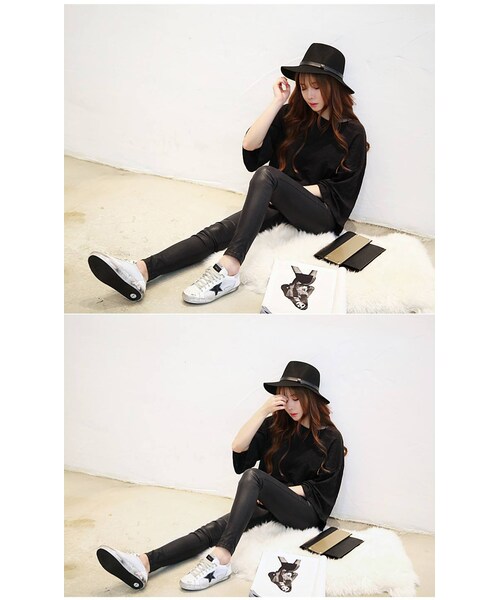 Aco Design（アコデザイン）の「ゆったり 無地 tシャツ レディース/tシャツ 7分袖/ゆるtシャツ（Tシャツ/カットソー・レディース・ブラック・肩幅：58　バスト：120　袖丈：30.5　袖周り：50　総丈(前/後)：62/64）」の6枚目の写真